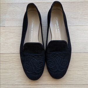 Stubbs & Wootton Embroidered Black Fabric Loafers Shoes Flats Size 6.5